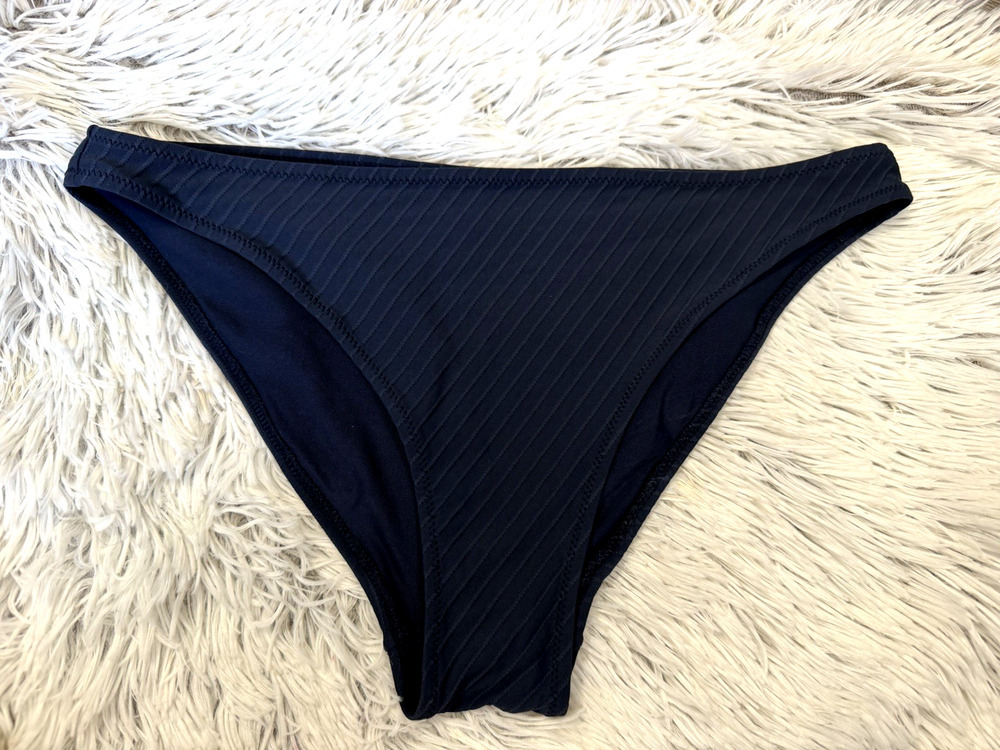 H&M Swim Bikini Bottom Leg Cheeky Waist Women's Blue Ribbed beachwear pool